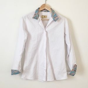 Devon-Aire White Blouse with Paisley Accent